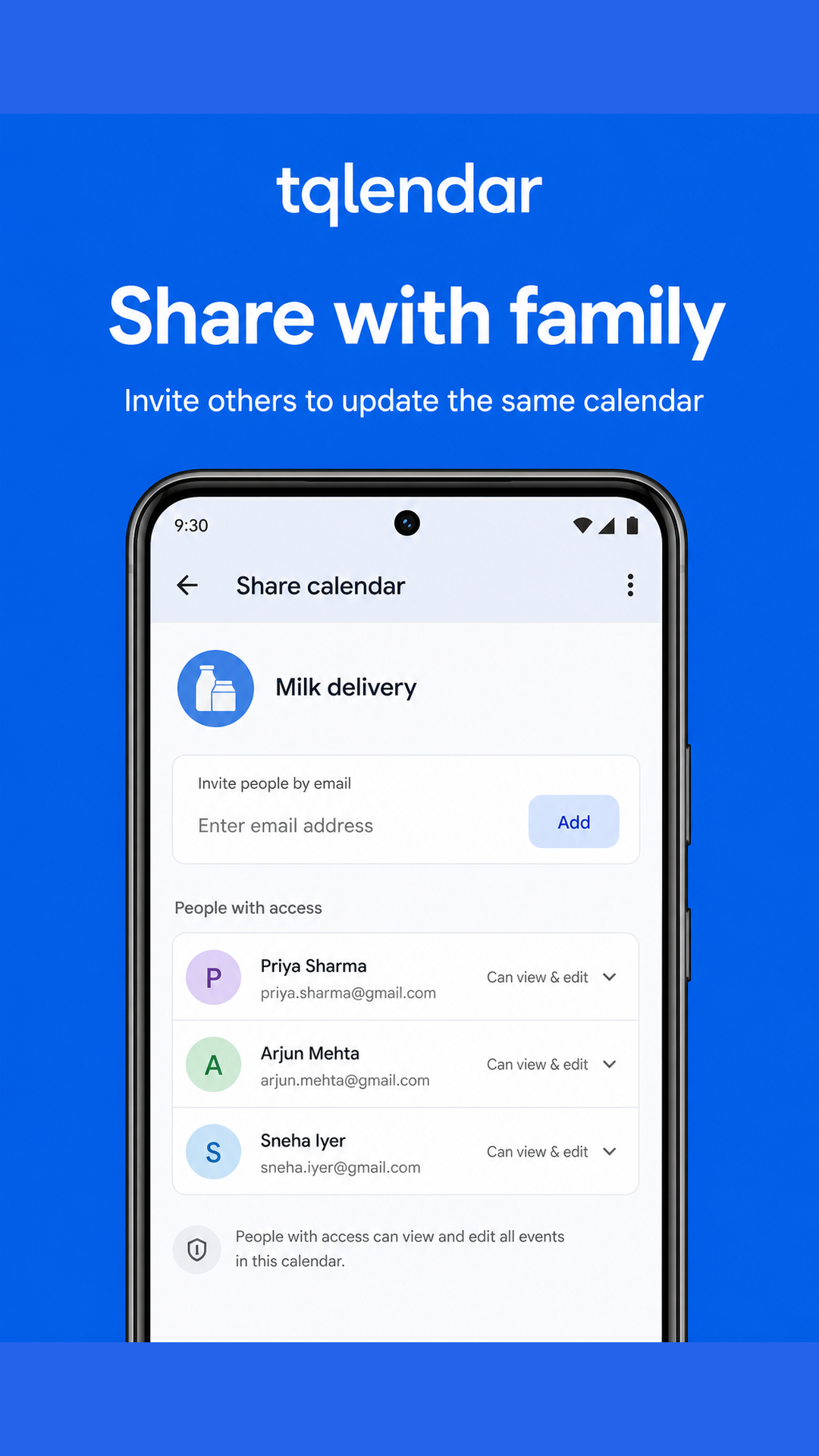 Qlendar share screen